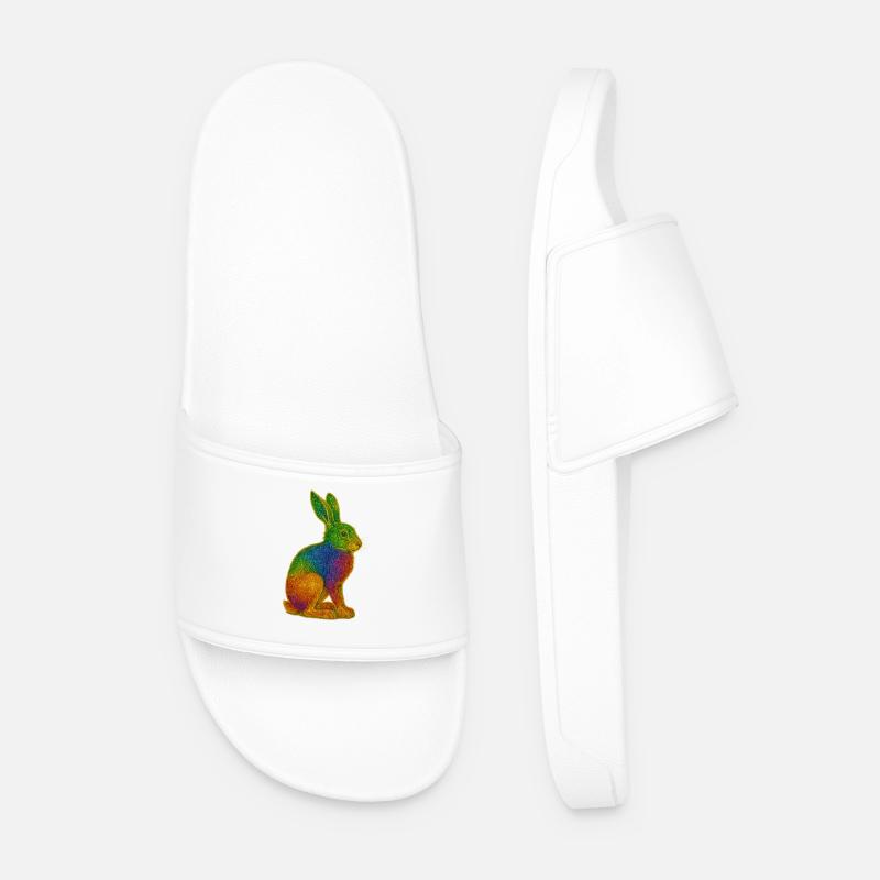 Rainbow bunny with glitter effect - Men’s Pool Sliders - white