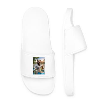 Humanoid Beekeeper Bear with Honeycomb and Bees - Men’s Pool Sliders - white - Front