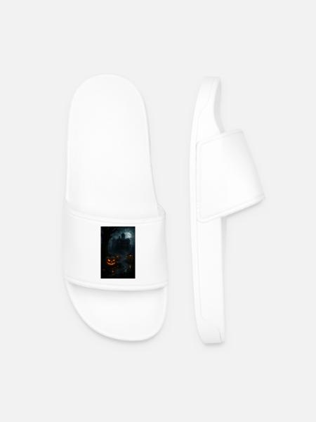 Scary Halloween Pumpkin Goth - Men’s Pool Sliders - white