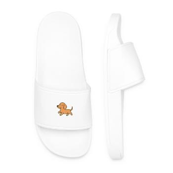 Cheerful puppy run cartoon design - Men’s Pool Sliders - white - Front