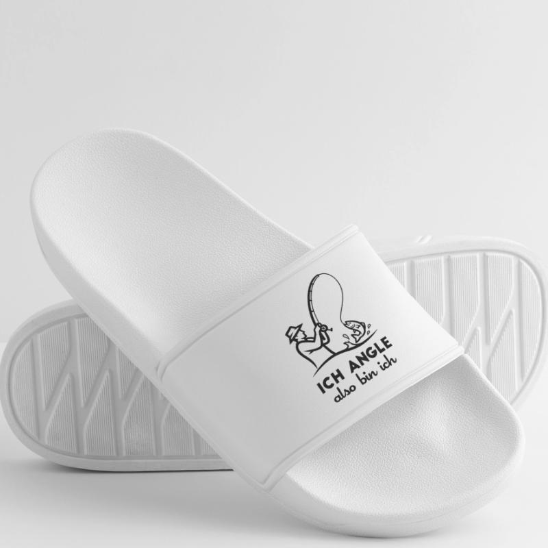 Ich angle also bin ich Lustiger Angler Spruch Männer Badelatschen