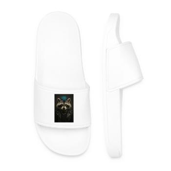 Punk raccoon in leather jacket - Men’s Pool Sliders - white - Front
