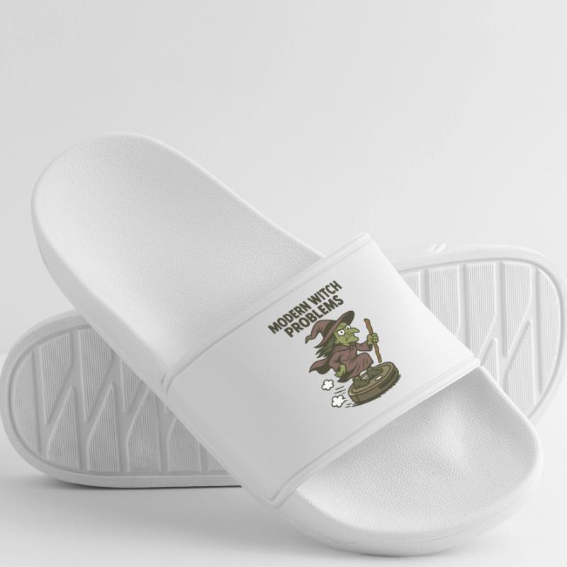 Modern Witch Problems – Funny Witch Design Men’s Pool Sliders
