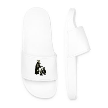 Shepherd figure with mice woodcut - Men’s Pool Sliders - white - Front