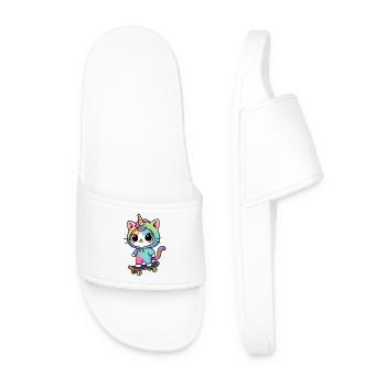 Regenbogen Einhorn Katze Schlittschuh - Männer Badelatschen - Weiß - Vorne