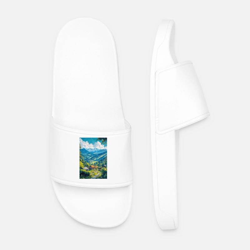 Illustration einer japanischen Landschaft - Männer Badelatschen - Weiß