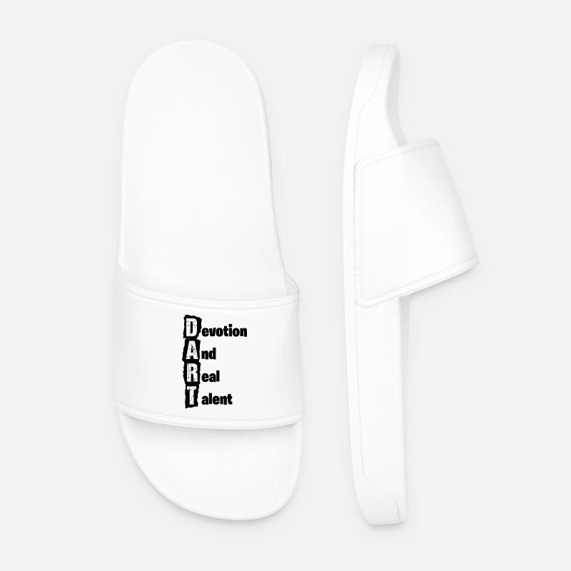 Dart,Darts,Devotion and real Talent - Men’s Pool Sliders - white