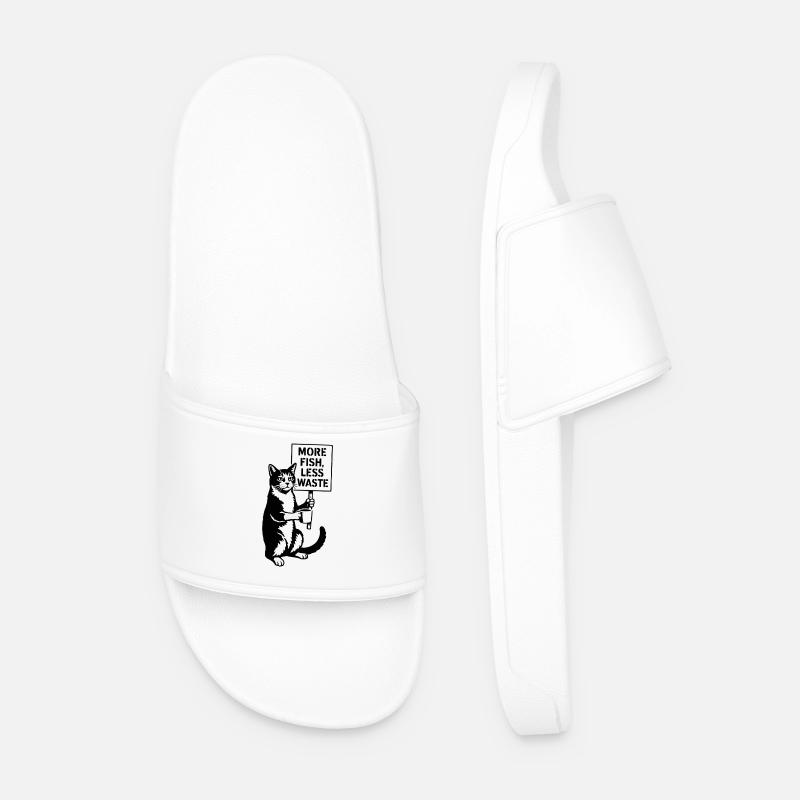 More Fish Less Waste Cat - Men’s Pool Sliders - white