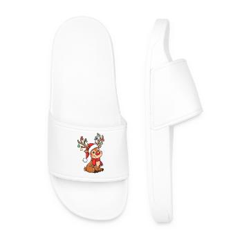 Mignons rennes de Noël avec décoration et chapeau - Claquettes Homme - blanc - Devant