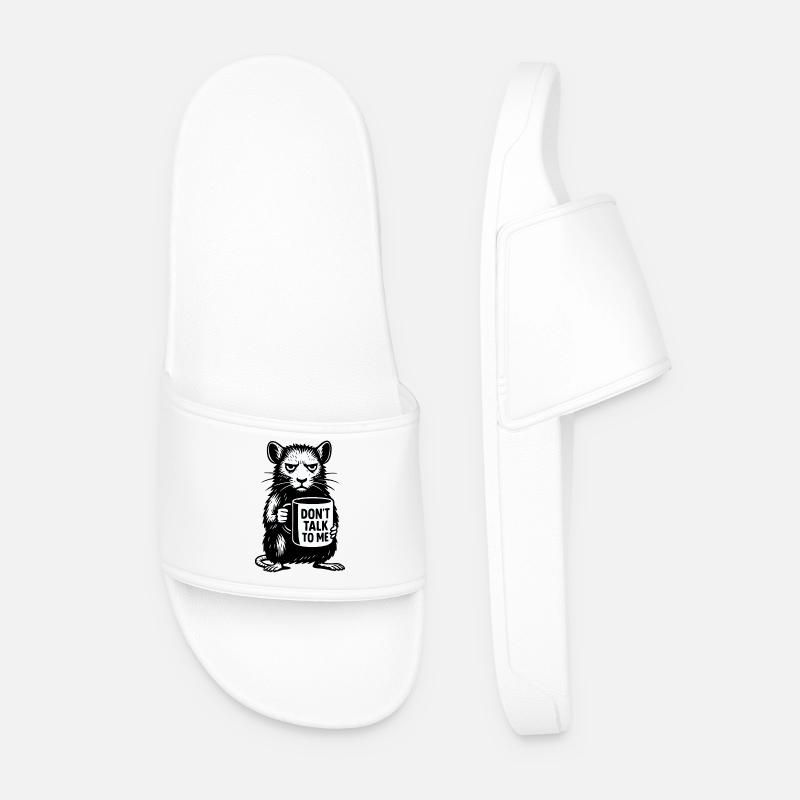 Grim Rat with Coffee Mug - Men’s Pool Sliders - white