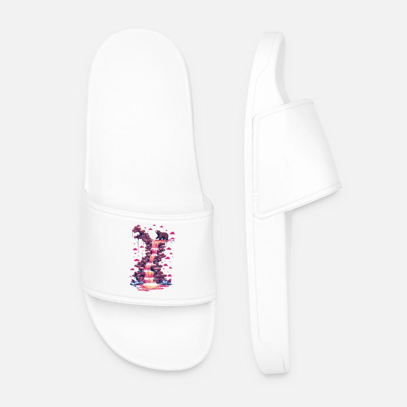 Pink waterfall with bear light - Men’s Pool Sliders - white