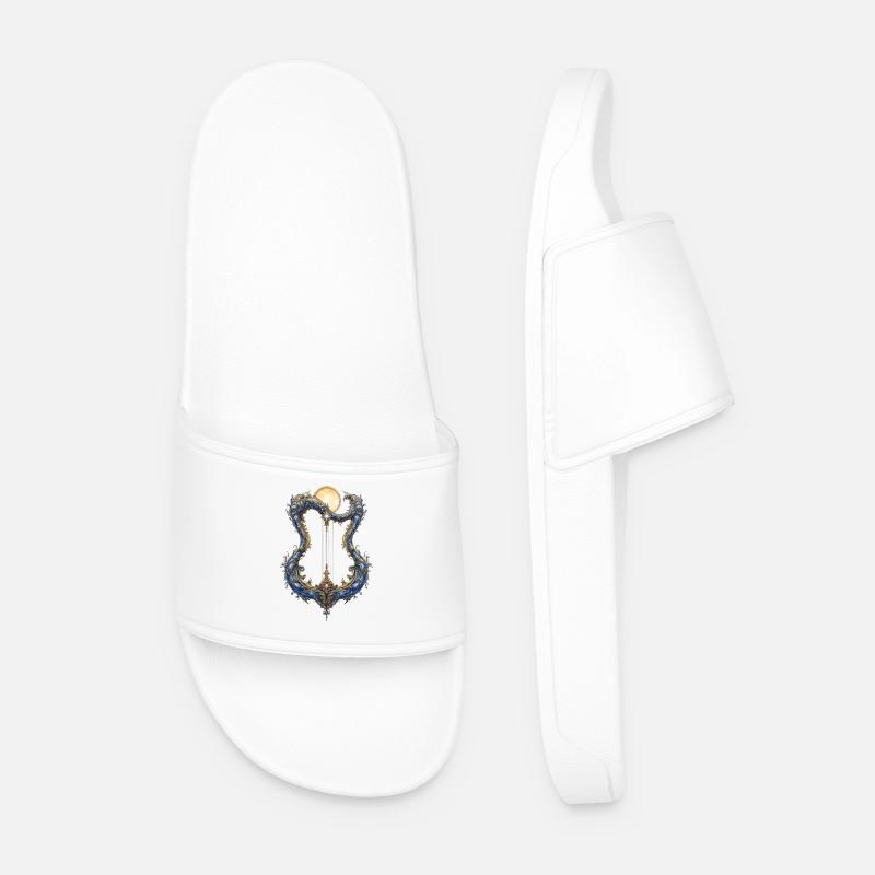 Ornamental Lunar Frame with Threads - Men’s Pool Sliders - white