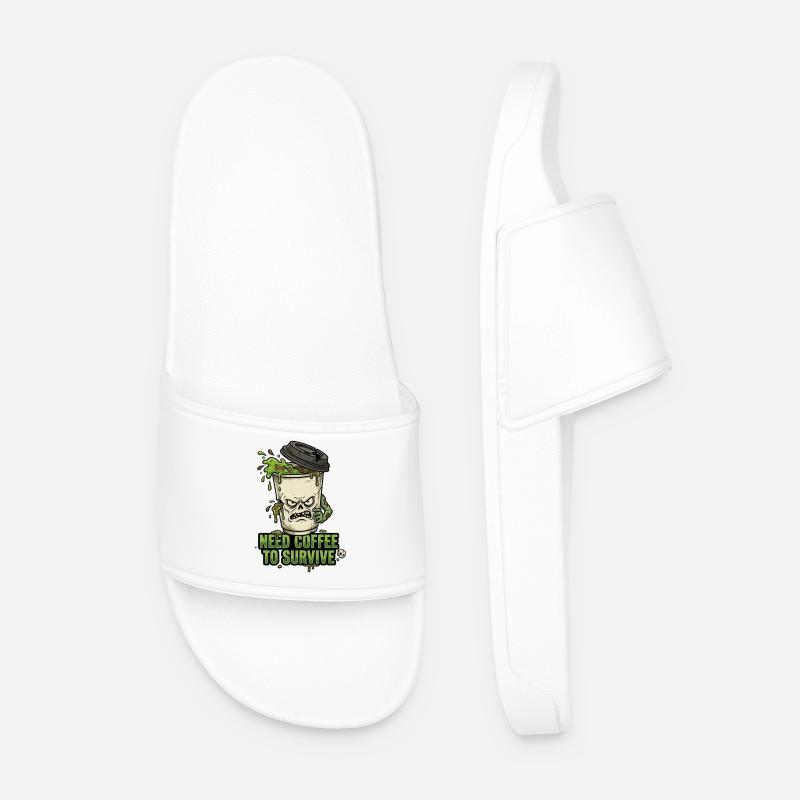 Café Zombie Need Coffee - Men’s Pool Sliders - white