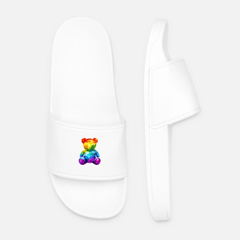 Rainbow teddy bear in geometric pattern - Men’s Pool Sliders - white