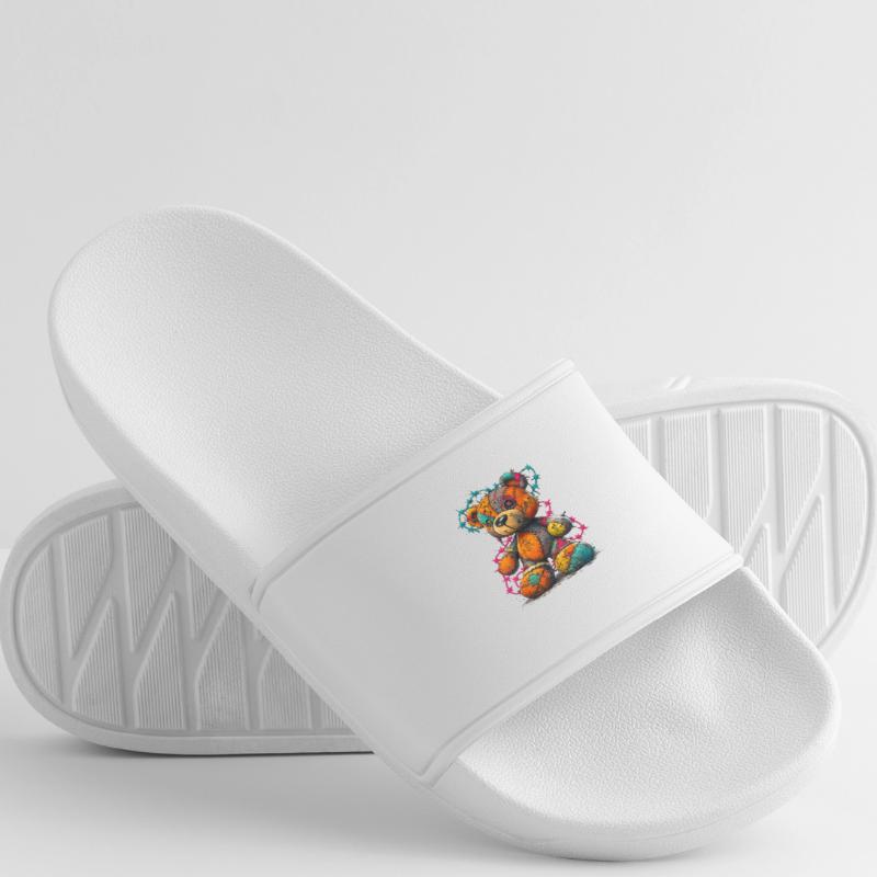 Patchwork teddy bear with neon threads Men’s Pool Sliders
