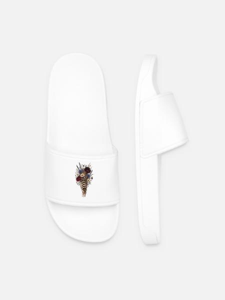 Skeletal Hand with Wildflower Bouquet - Men’s Pool Sliders - white