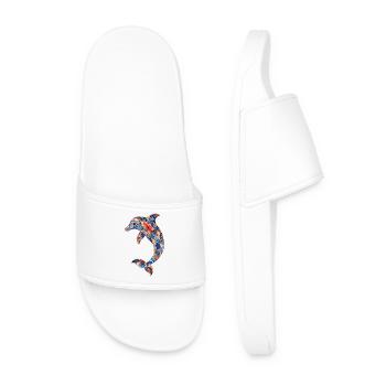 Patchwork dolphin with floral power - Men’s Pool Sliders - white - Front