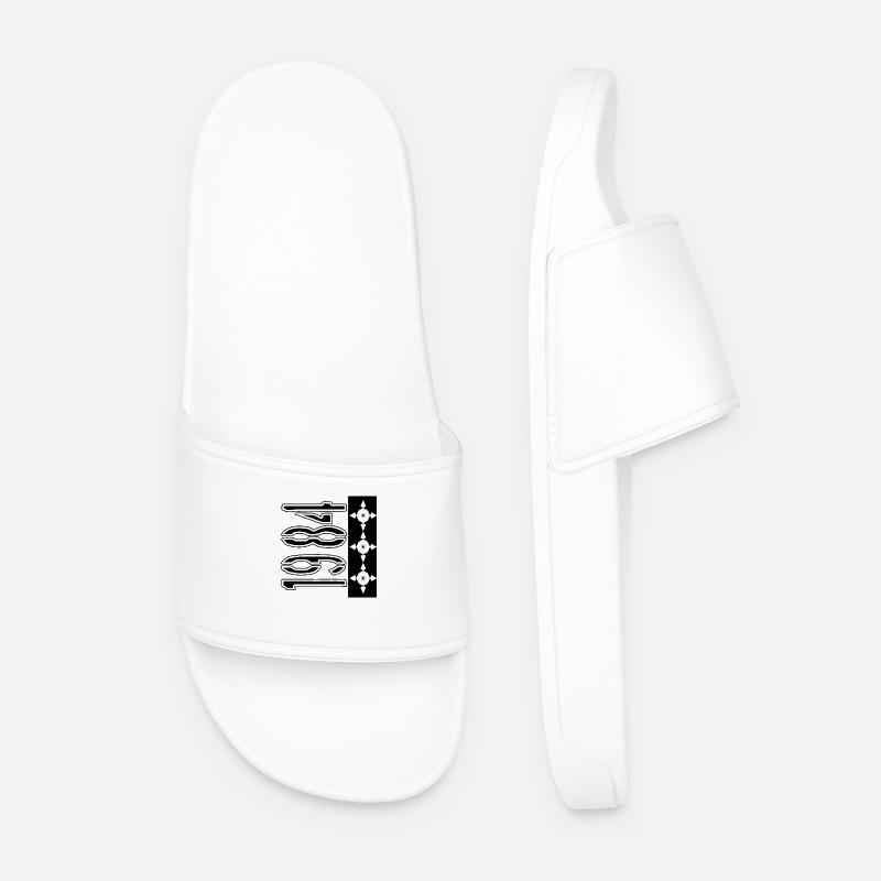 1984 with Plot Surveillance Camera - Men’s Pool Sliders - white