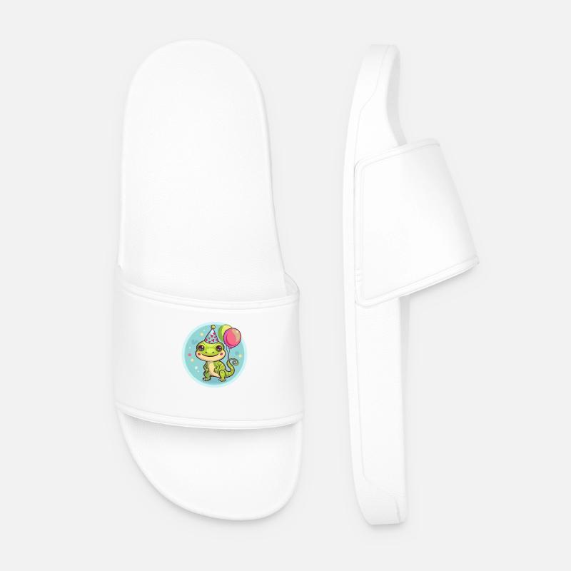 Lizard Birthday Baby - Men’s Pool Sliders - white