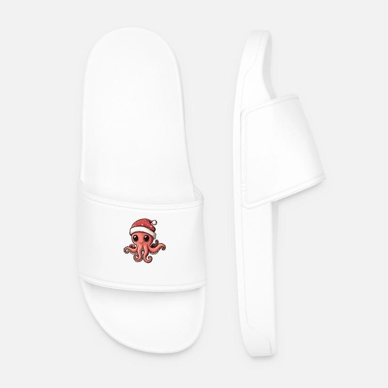 Octopus Christmas Comic - Men’s Pool Sliders - white