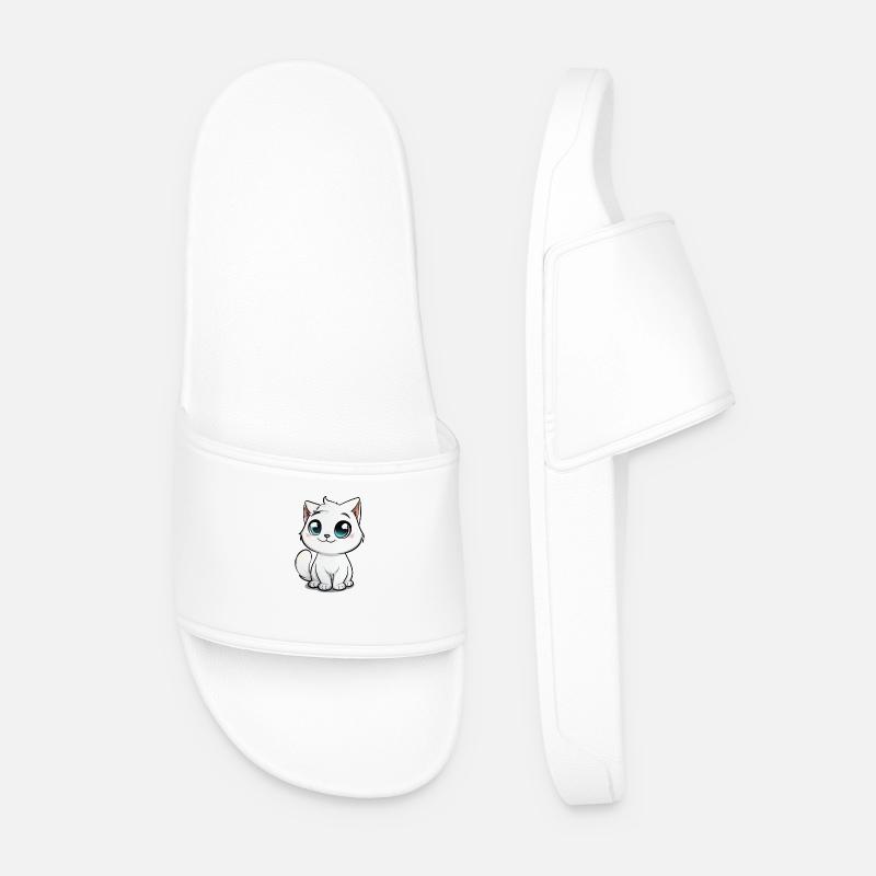 cute white cat, pet, kitten - Men’s Pool Sliders - white