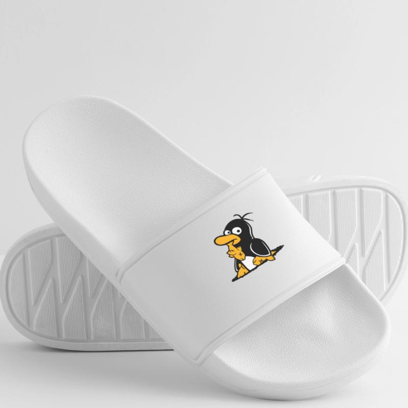 Penguin Eats Fish Caught Hole Bottom Hunger Cool Men’s Pool Sliders