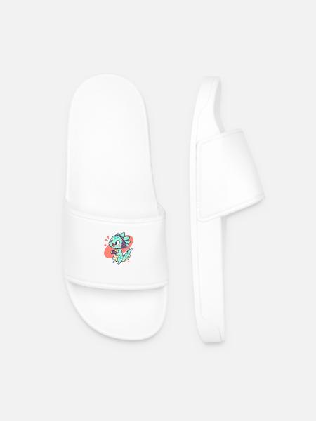 Gamer Dino - Cute and Playful - Men’s Pool Sliders - white