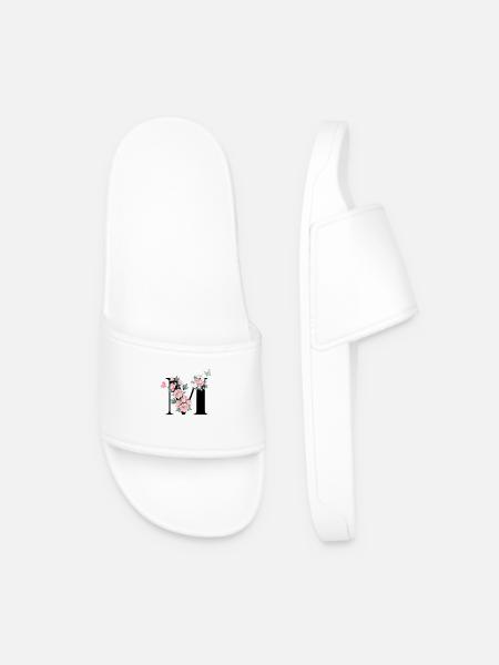 Letter m pink flowers - Men’s Pool Sliders - white