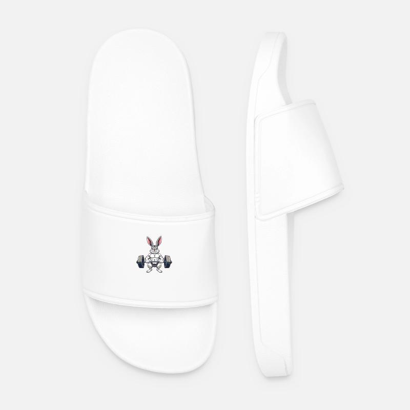 Muscular bunny during training - Men’s Pool Sliders - white