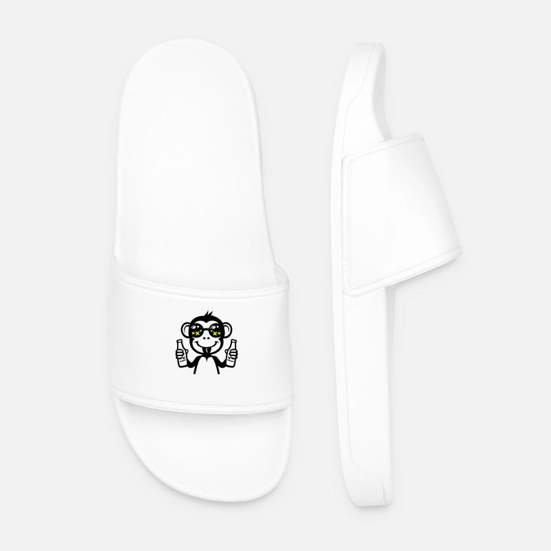 Monkey Drinking Funny Beer - Men’s Pool Sliders - white