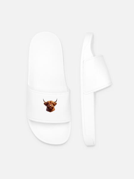 Highland Beef Head 1 - Men’s Pool Sliders - white