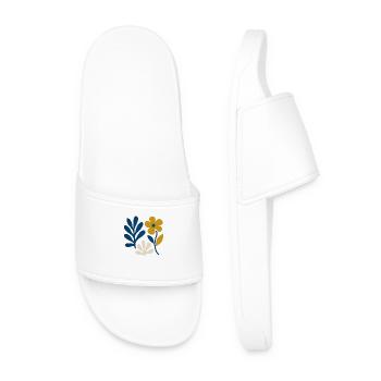 Floral Composition – Blue & Mustard - Men’s Pool Sliders - white - Front