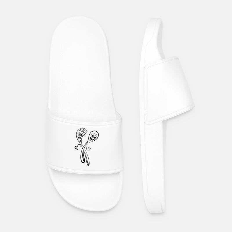 Spoon and fork with hearts. - Men’s Pool Sliders - white