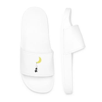Boy swings under moon street art - Men’s Pool Sliders - white - Front