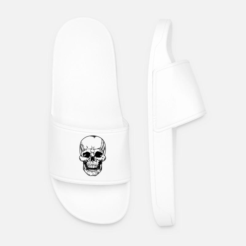 Skull with bullet between the teeth - Men’s Pool Sliders - white