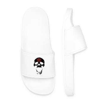 Schwarzer Totenkopf und rotes Pentagramm - Männer Badelatschen - Weiß - Vorne
