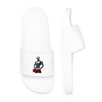 Cyber robot with Santa hat and gift - Men’s Pool Sliders - white - Front