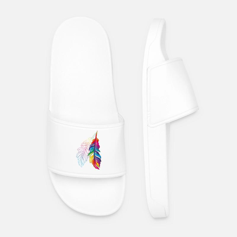 Rainbow feathers – colourful boho design - Men’s Pool Sliders - white