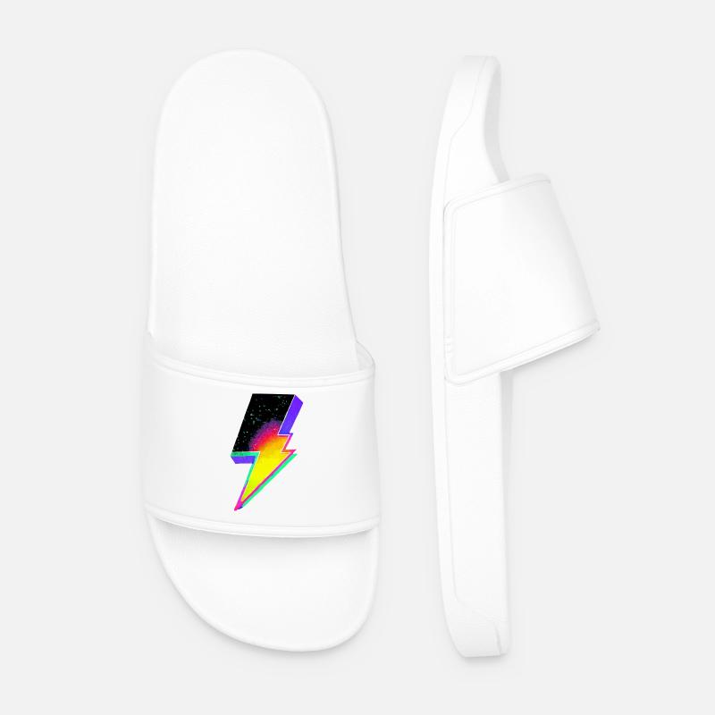 Neon Rainbow Lightning Emblem - Men’s Pool Sliders - white
