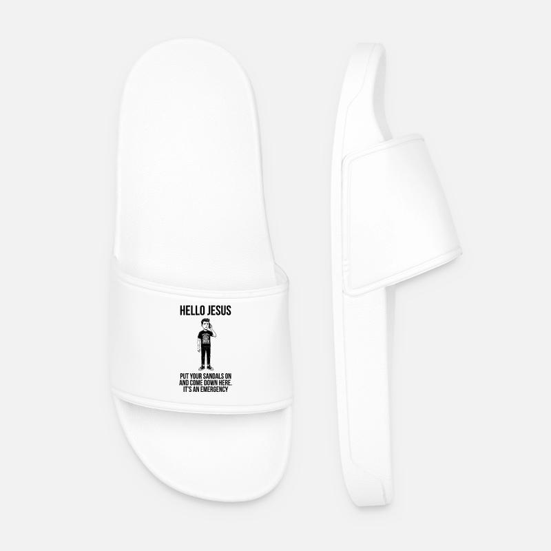 Hello Jesus - Dank Meme Sarcastic - Men’s Pool Sliders - white