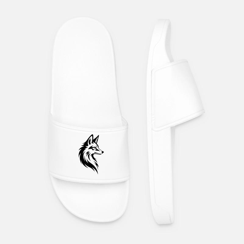 Fox Head Minimal Tattoo Style - Men’s Pool Sliders - white