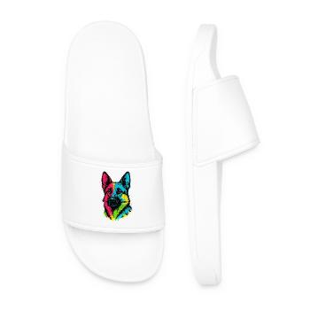 German Shepherd Pop Art Multicolor Dog Portrait - Men’s Pool Sliders - white - Front