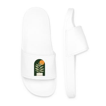 Sun plant in dark green - Men’s Pool Sliders - white - Front