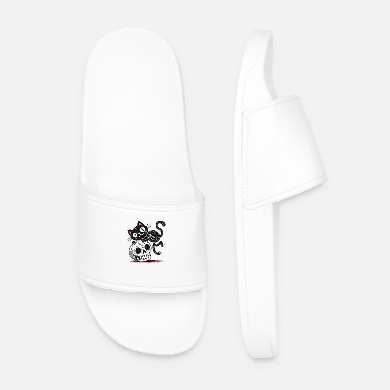 Black Cat and Skull - Men’s Pool Sliders - white