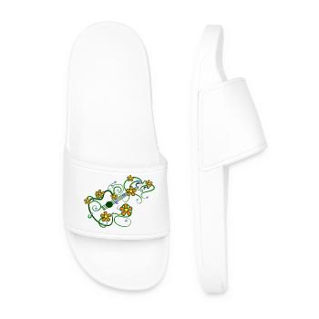 Blumenmuster mit Gitarre und Verschränkten Ranken - Männer Badelatschen - Weiß - Vorne