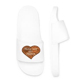 Hoiz wood in front of the hut, gift, saying - Men’s Pool Sliders - white - Front