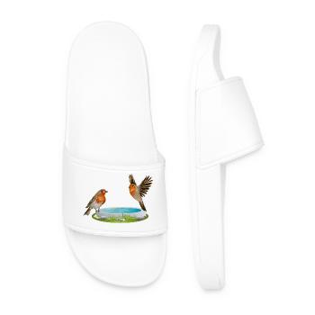 Bird potions with two fun robins - Men’s Pool Sliders - white - Front