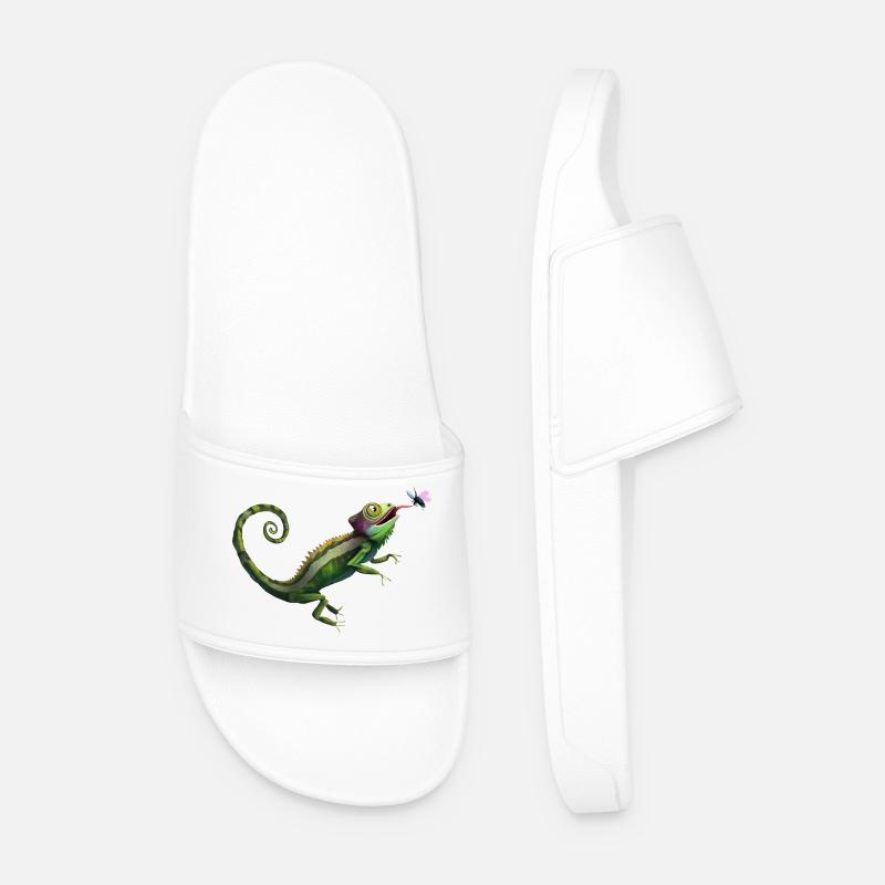 Chameleon eats fly - Men’s Pool Sliders - white