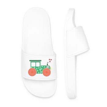 Motor Vehicle Arable Farming Heart Tractor Organic Farmer Field - Men’s Pool Sliders - white - Front