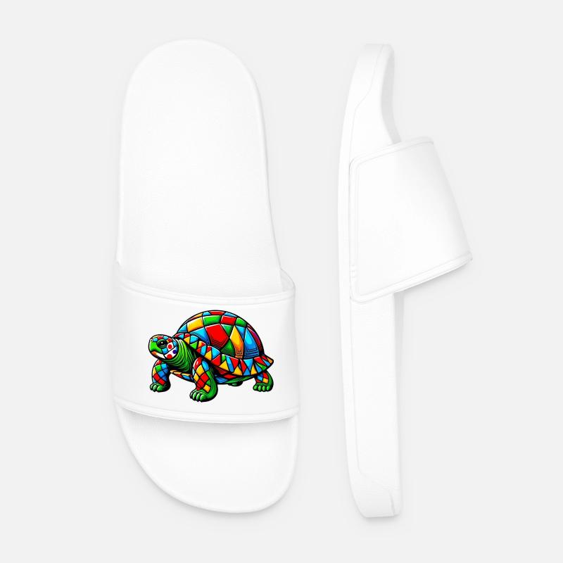 Harlequin Tortoise - Men’s Pool Sliders - white